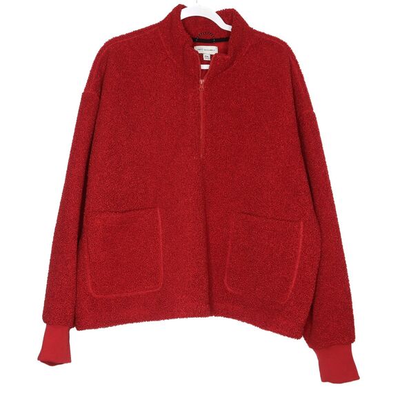 Free Assembly Womens Teddy Fleece Sweater Size XXXL Red Pullover Half Zip - Picture 1 of 9